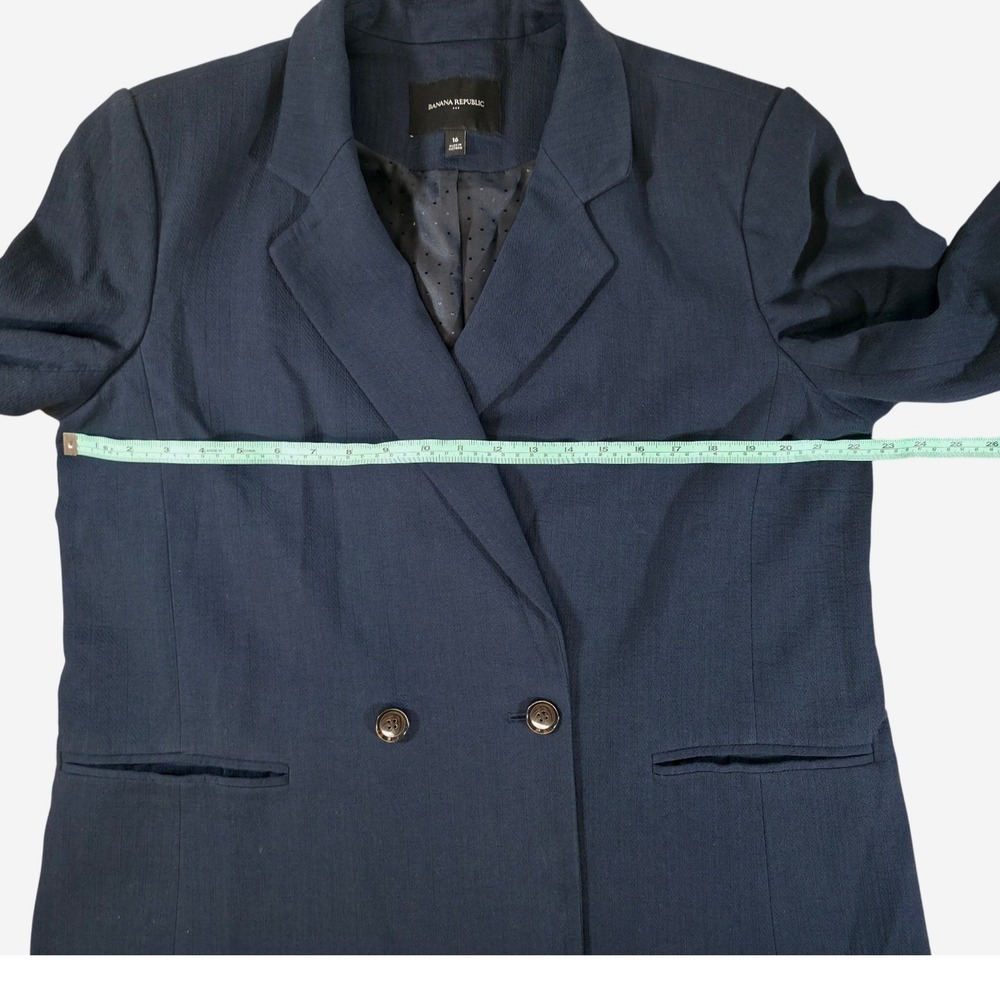 Banana Republic Size 16 Blue Cotton Linen Blend Double Breasted Blazer Jacket - Picture 6 of 9